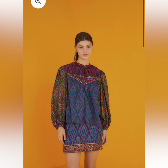 Farm Rio Tapestry Scarf Blue Mini Skirt Quilted Geometric NWT - Picture 2 of 5